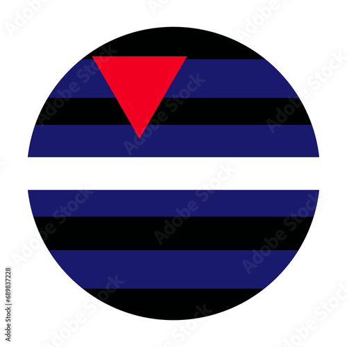 Leather queer pride flag vector illustration. LGBTQ+ community. Fetish flag for the leather community. Represent the leather kink, denim, bondage, uniforms, and other fetishes. Heart on strips symbol.