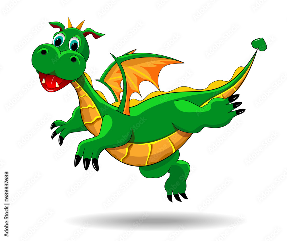 Cute funny green dragon. Flying cartoon green dragon on a white background. Funny fairy tale character. Green dinosaur Cute funny green dragon. Flying cartoon green dragon on a white background. Funny fairy tale character. Green dinosaur