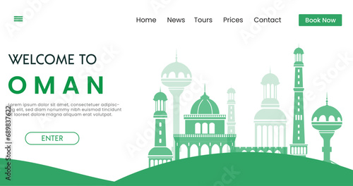 Welcome to Oman Skyline background vector illustration. Travel and Tourism Famous  Arab Islamic traditional Landmarks.
