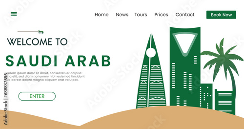 Welcome to Saudi Arabia Skyline background vector illustration. Travel and Tourism Famous Landmarks in  Saudi Kingdom.