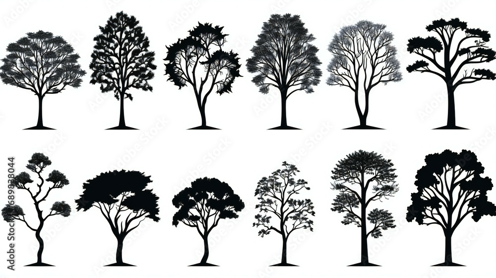 Fototapeta premium set of hand drawn tree silhouette