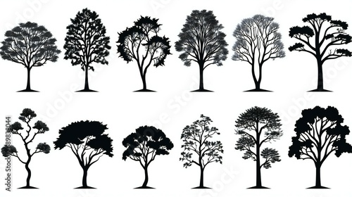 set of hand drawn tree silhouette
