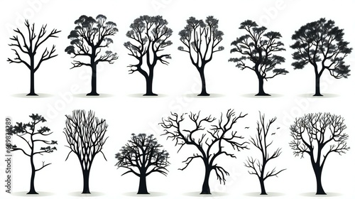 set of hand drawn tree silhouette