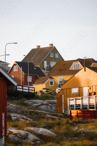 View of houses at small town of Ilulissat, Greenland.