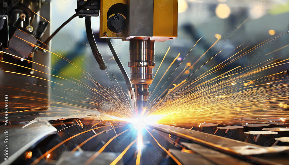 close-up, high quality, CNC welding with sparks, concept industry part of machinery automatic machine cutting for metalwork or steel production close-up, high quality, CNC welding with sparks, concept industry part of machinery automatic machine cutting for metalwork or steel production