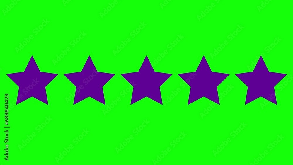 Animated five violet stars customer product rating review. Vector flat illustration isolated on the green background. Animated five violet stars customer product rating review. Vector flat illustration isolated on the green background.