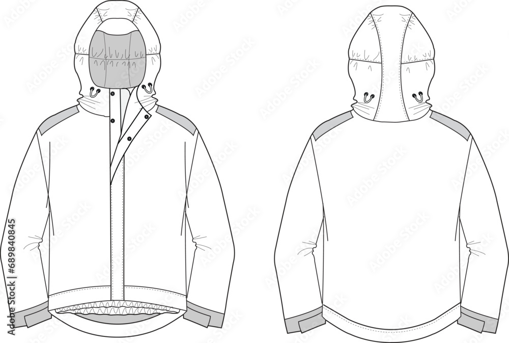 Windbreaker with hoodie fashion cad illustration  - obrazy, fototapety, plakaty 
