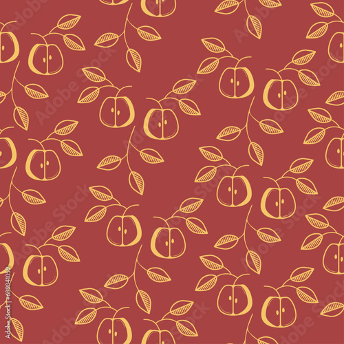 Fototapeta Naklejka Na Ścianę i Meble -  Pattern vintage elegant red gold apples