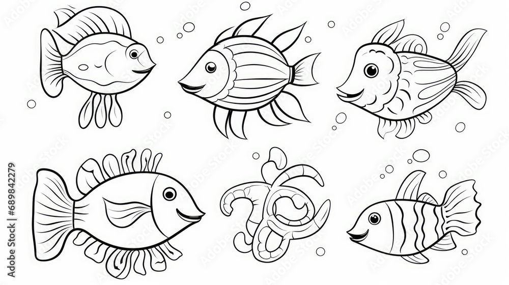 Fototapeta premium Bundle of Underwater animals for kids.
