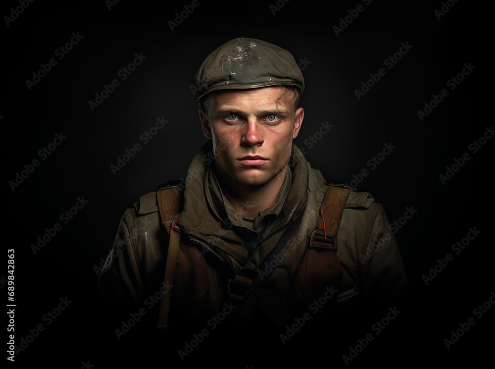 Young soldier in military uniform standing and looking at camera Young soldier in military uniform standing and looking at camera