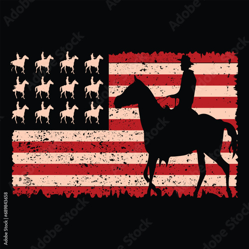 American Usa flag Cowboy T Shirt Design, Print Design, Poster Design, Banner Design, Cowboy T Shirt Design Vector Template...