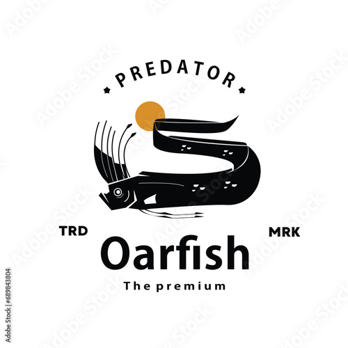 vintage retro hipster oarfish logo vector outline silhouette art icon