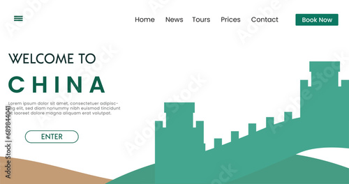Welcome to China background vector illustration. Travel and Tourism poster. Landmark of Great Wall China.