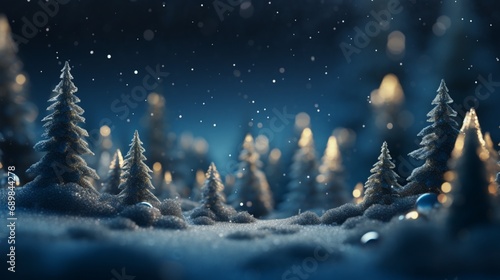 Ultra-realistic image of Christmas trees with a defocused natural backdrop blurred bokeh - AI generative
