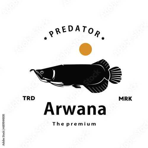 vintage retro hipster arwana logo vector outline silhouette art icon