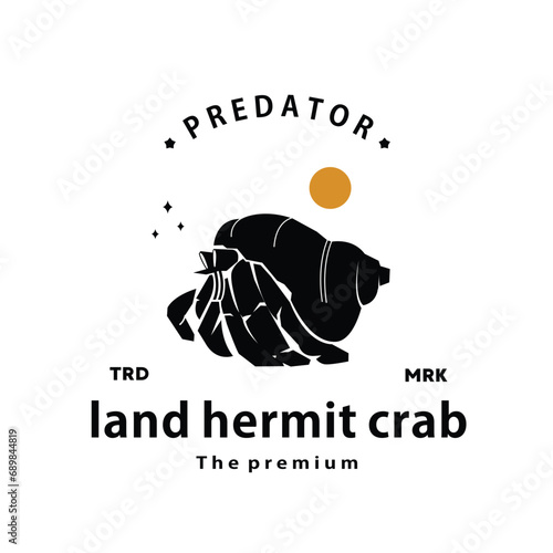 vintage retro hipster land hermit crab logo vector outline silhouette art icon photo