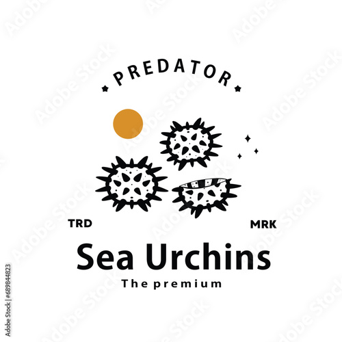 vintage retro hipster sea urchins logo vector outline silhouette art 