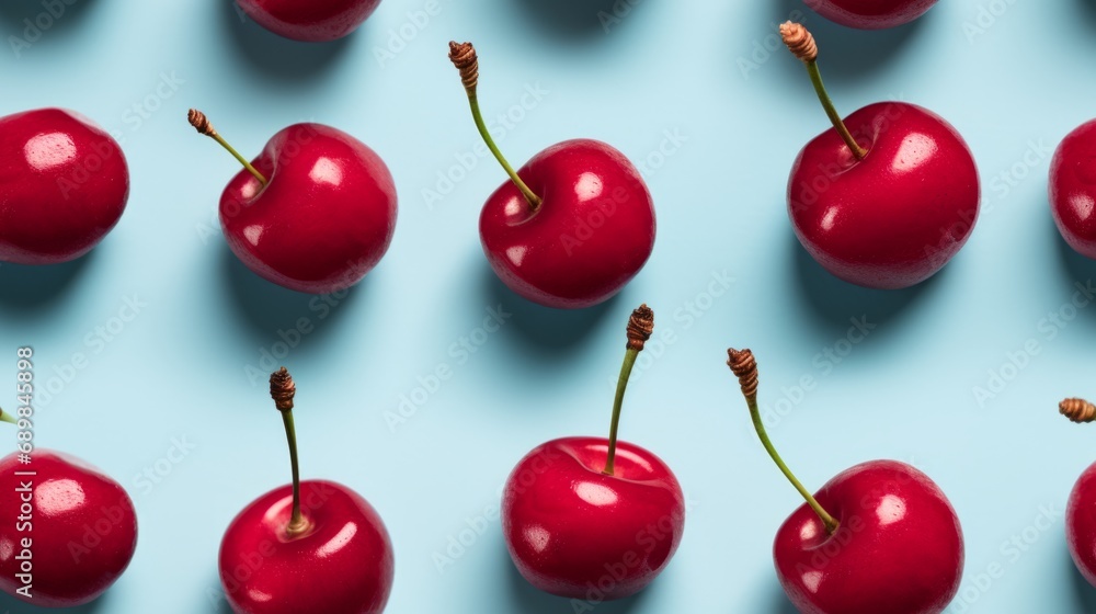 Fresh Organic Cherry Fruit Photorealistic Horizontal Seamless Background. Healthy Vegetarian Diet. Ai Generated Seamless Background with Delicious Juicy Cherry Fruit Arranged in lines. Fresh Organic Cherry Fruit Photorealistic Horizontal Seamless Background. Healthy Vegetarian Diet. Ai Generated Seamless Background with Delicious Juicy Cherry Fruit Arranged in lines.