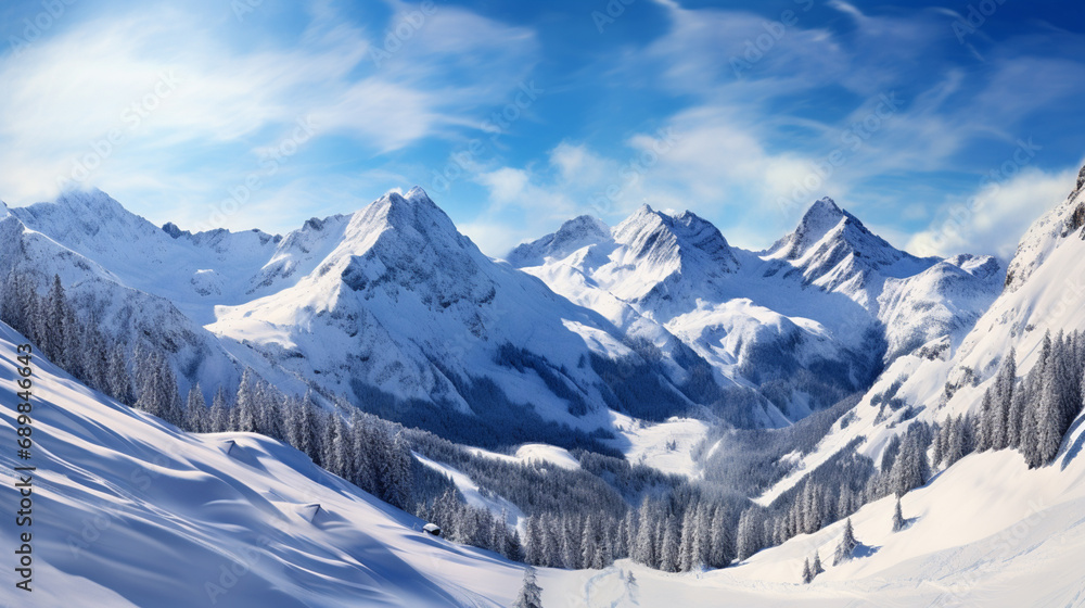 Fototapeta premium Winter in the Swiss alps, Switzerland. Panoramic view. Winter concept.