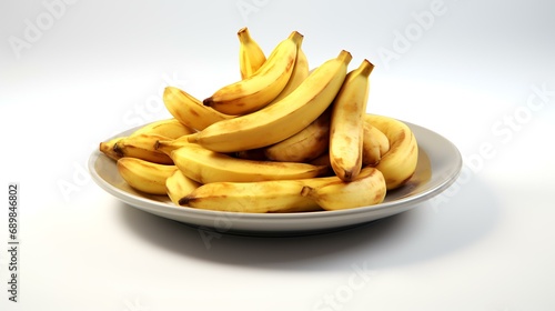 A bunch of bananas on a plate isolated on a white background.