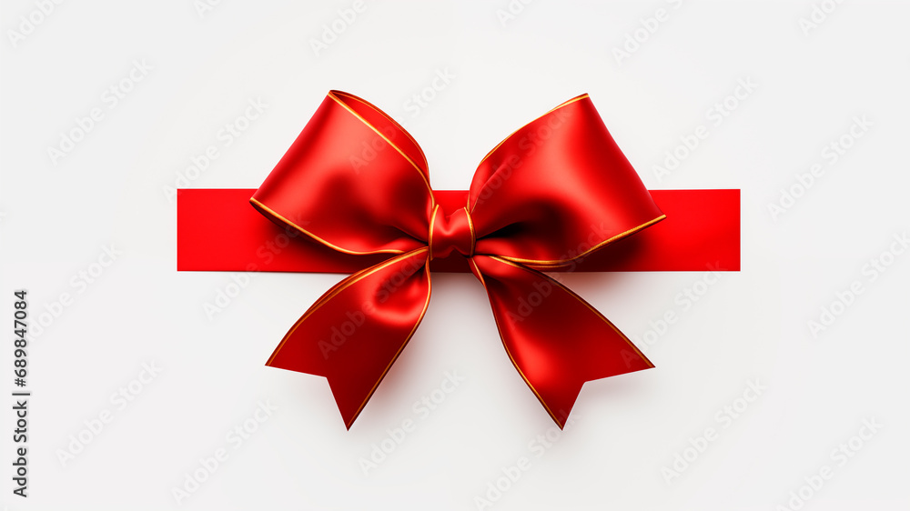 Red ribbon with red bow isolated on white background.Anniversary, new year, event, Christmas, Festival. Generative AI Red ribbon with red bow isolated on white background.Anniversary, new year, event, Christmas, Festival. Generative AI