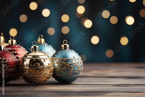 Christmas Background with Baubles on Timber
