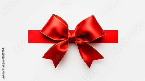 Red ribbon with red bow isolated on white background.Anniversary, new year, event, Christmas, Festival. Generative AI
