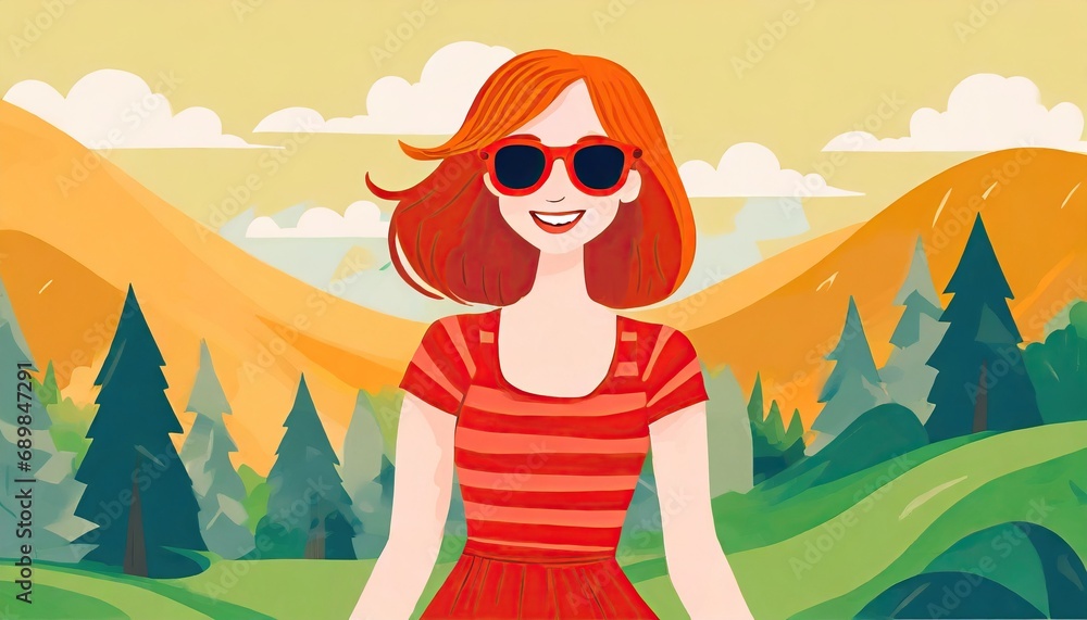 Handsome Redhead Female With Sunglasses Smiling Handsome Redhead Female With Sunglasses Smiling