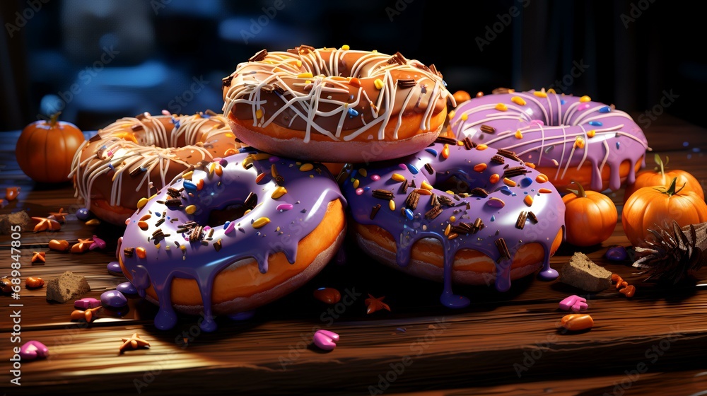 Halloween Donut Watercolor Illustration - Generative