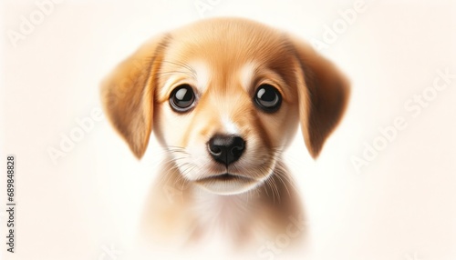 Tender close-up of a cute puppy with large expressive eyes and floppy ears, embodying curiosity and innocence.  © Cad3D.Expert
