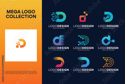 Set of creative letter D logo design. Abstract symbol for digital technology