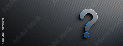 Black blue question mark on black background with empty copy space on left side, FAQ Concept. 3D Rendering photo