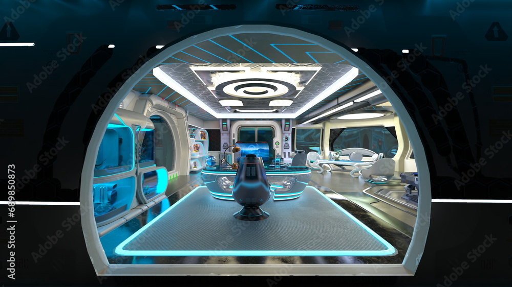 宇宙船内の風景　3DCG レンダリング