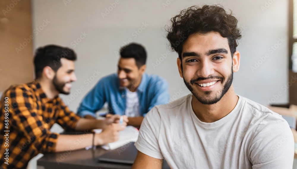 Fototapeta premium young adult multiracial multiethnic man in a group study room or classroom