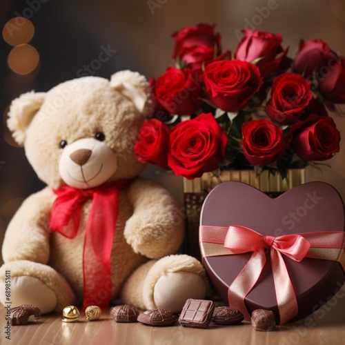 teddy bear with roses and heart love gift © Blue Nexus