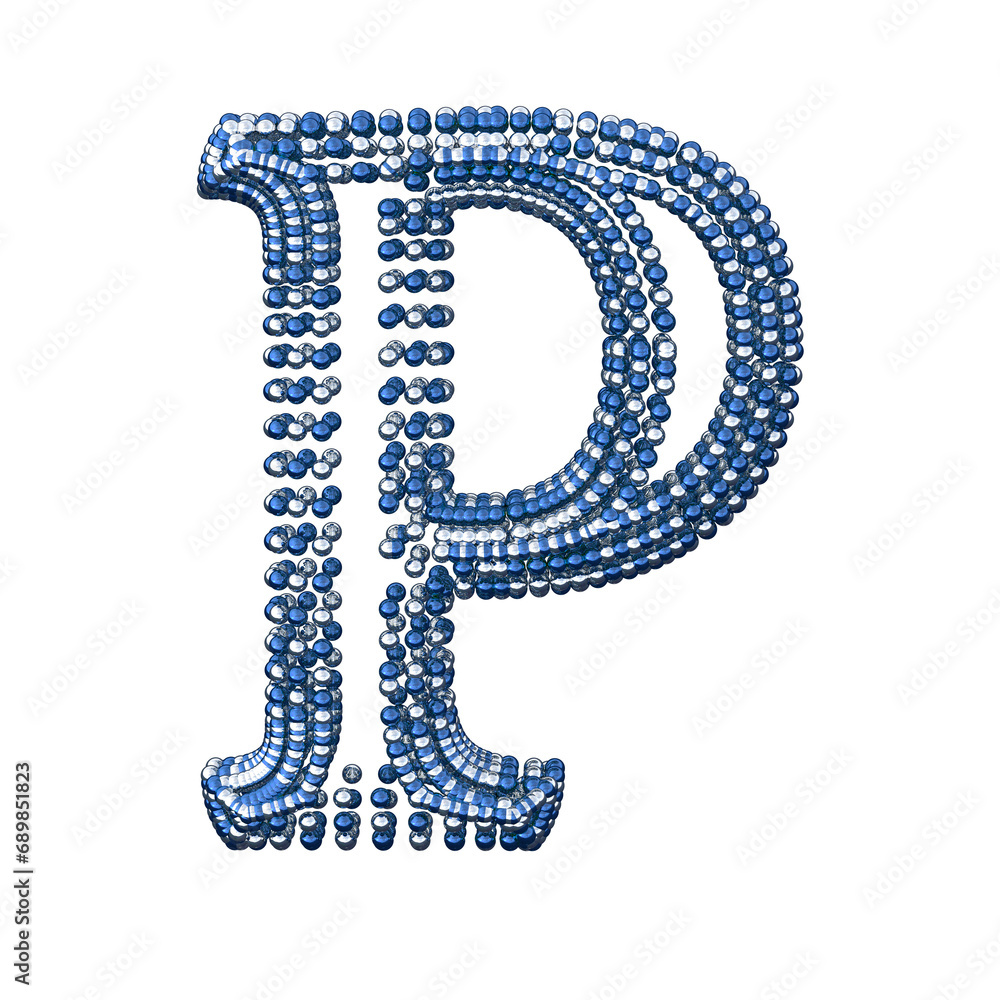 Symbol of small silver and blue spheres. letter p Symbol of small silver and blue spheres. letter p