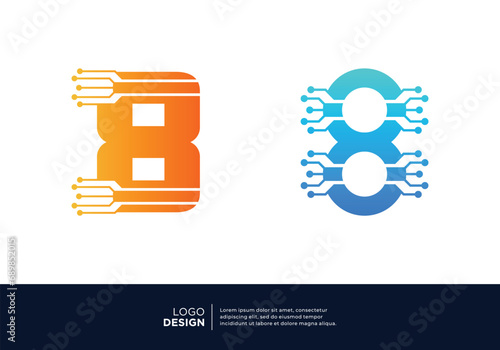 Digital connection Number 8 logo design collection.
