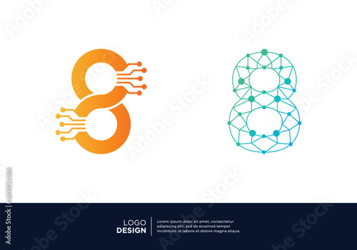 Digital connection Number 8 logo design collection.