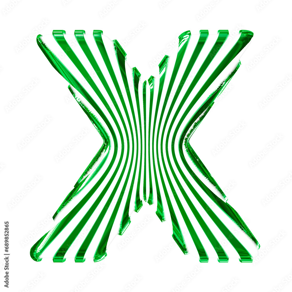 White 3d symbol with ultra thin green straps. letter x White 3d symbol with ultra thin green straps. letter x