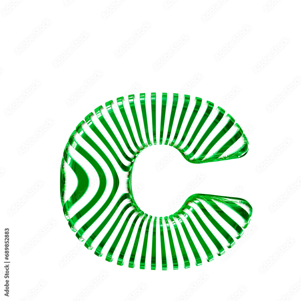White 3d symbol with ultra thin green straps. letter c White 3d symbol with ultra thin green straps. letter c