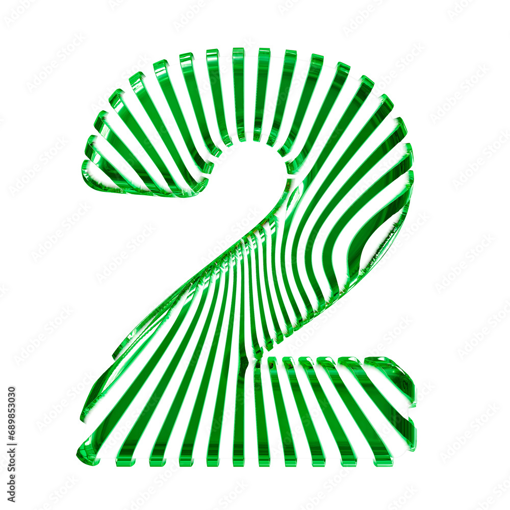 White 3d symbol with ultra thin green straps. number 2 White 3d symbol with ultra thin green straps. number 2