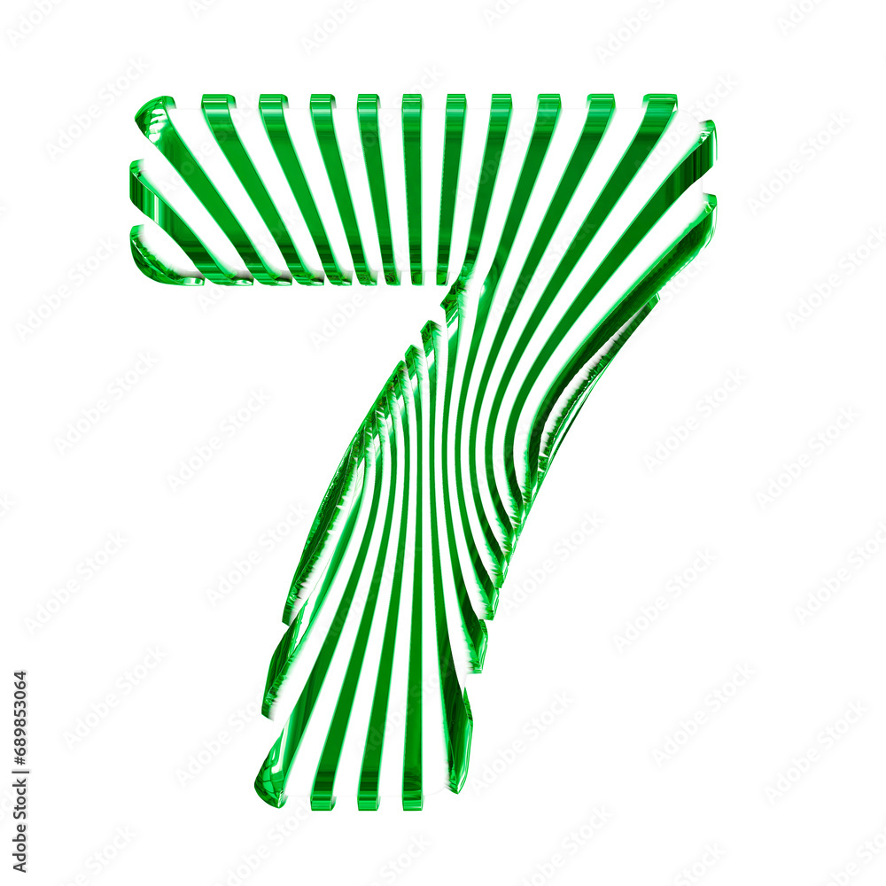 White 3d symbol with ultra thin green straps. number 7 White 3d symbol with ultra thin green straps. number 7