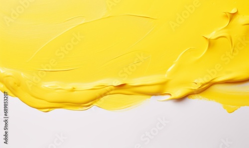A smooth, bright yellow paint splash spread across a white background, creating a vibrant texture. Ideal for presentation when you just add a text.