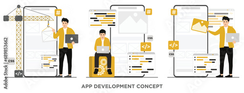 Flat vector software app development programming languages css html it ui programmer concept 