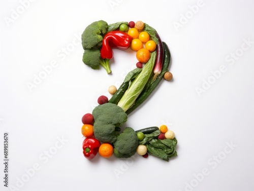 The Number 2 Crafted from an Array of Fresh Vegetables  Showcasing Vibrant Nutrition and Wholesome Dietary Diversity