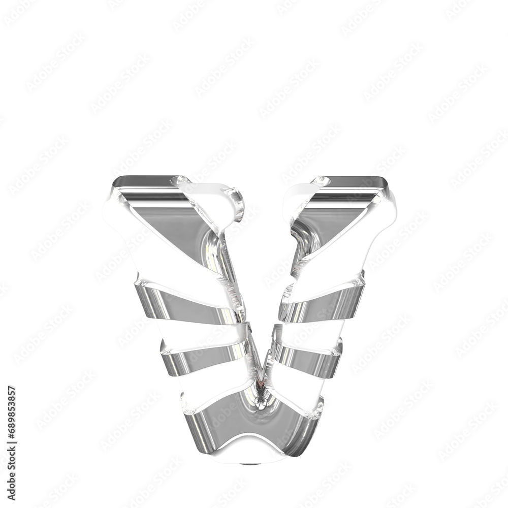 White symbol with thick silver straps. letter v White symbol with thick silver straps. letter v