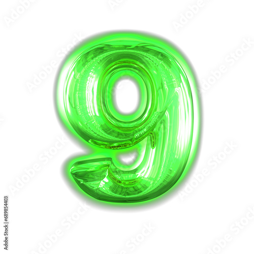 Green inflatable symbol with glow. number 9