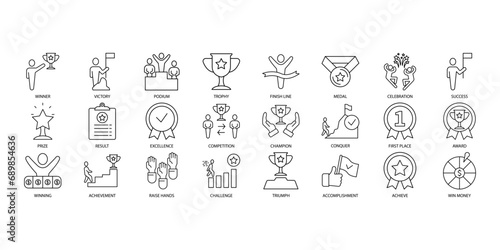 Winner icons set. Set of editable stroke icons.Vector set of Winner