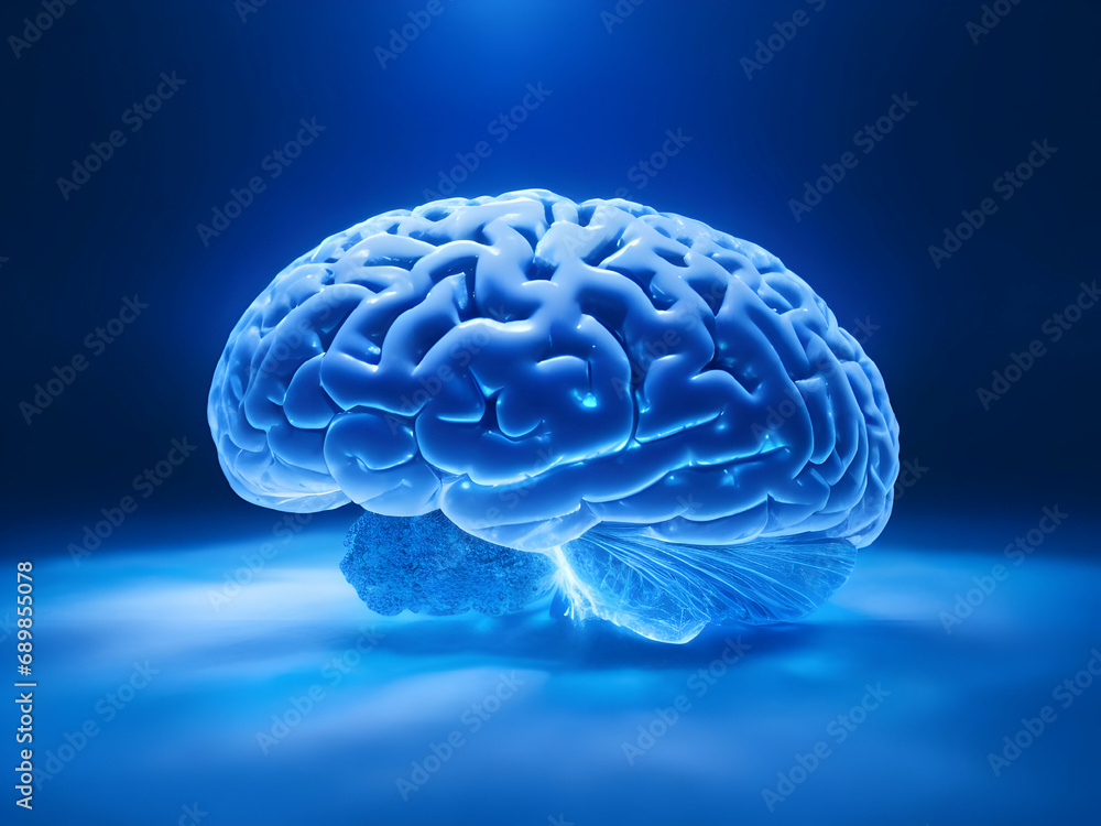 3d model of human brain on blue background. Concept of artificial ...