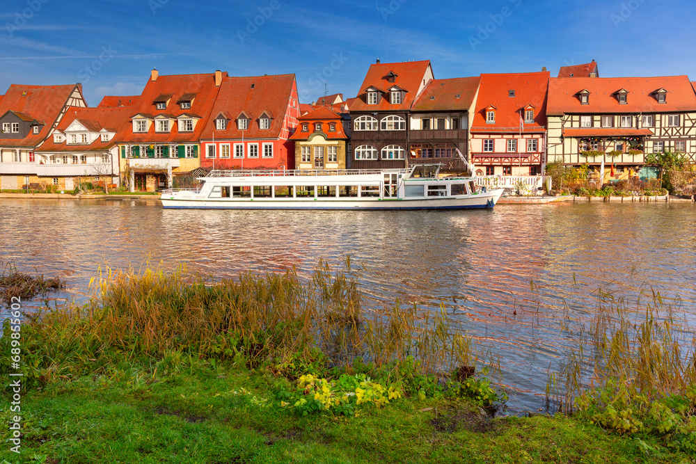 Little Venice in Old town of Bamberg in sunny winter day, Bavaria, Upper Franconia, Germany